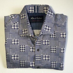 Robert Graham Modern Americana Mens Tailored Fit Shirt XL Blue Houndstooth